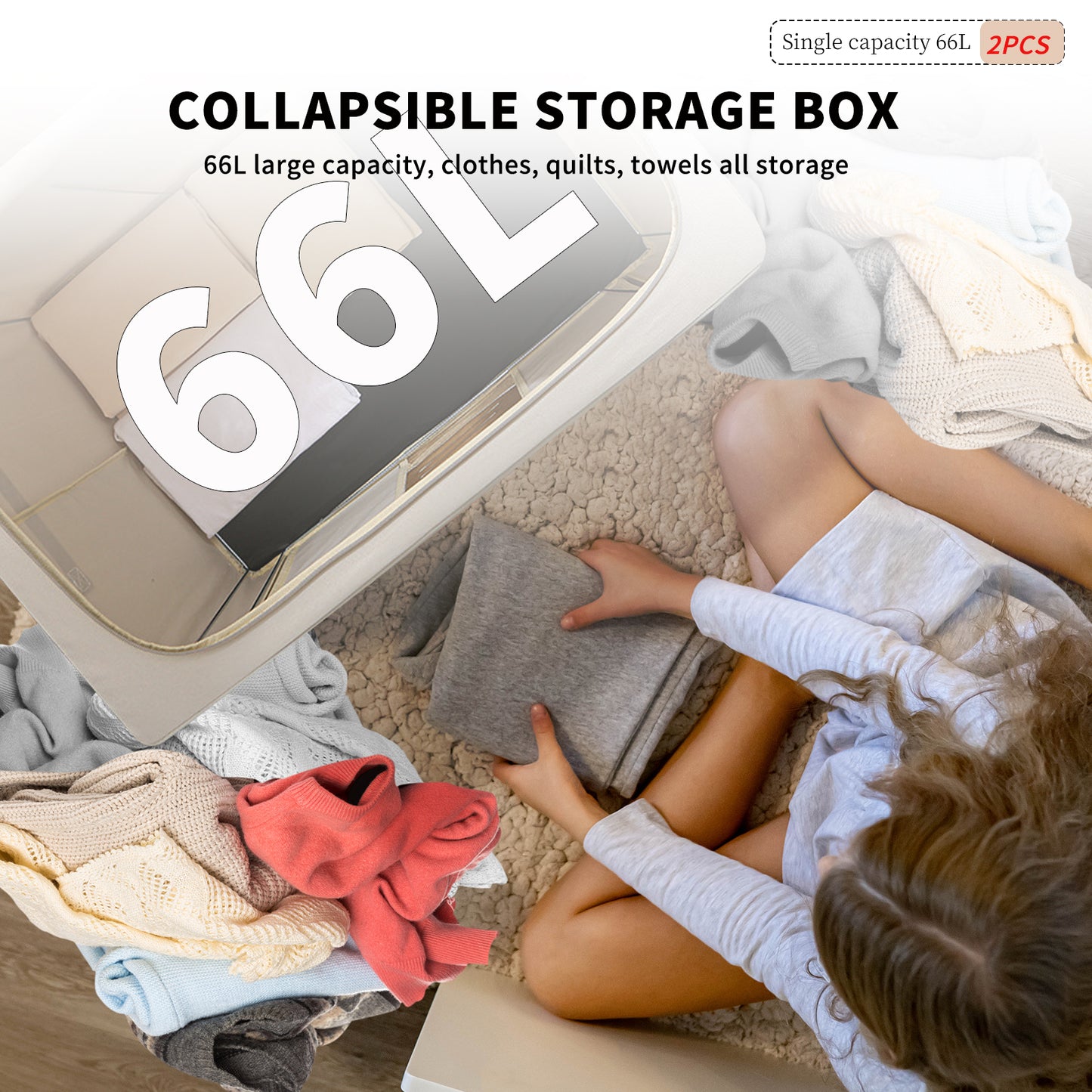 2PCS Foldable Oxford Cloth Storage Boxes  Large Capacity With Clear Window & Sturdy Zippered Lids