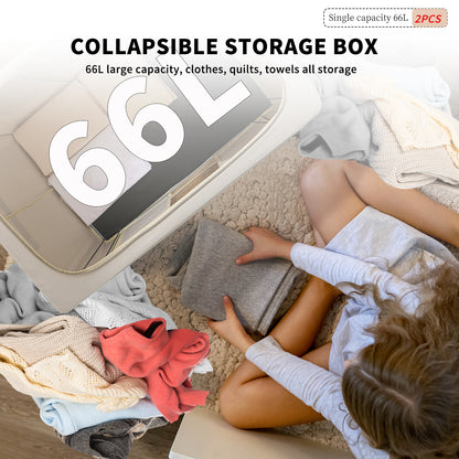 2PCS Foldable Oxford Cloth Storage Boxes  Large Capacity With Clear Window & Sturdy Zippered Lids