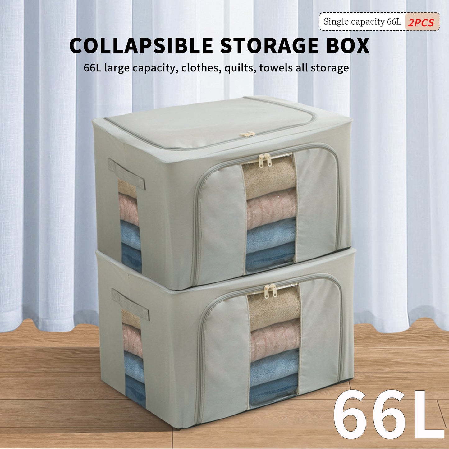 2PCS Foldable Oxford Cloth Storage Boxes  Large Capacity With Clear Window & Sturdy Zippered Lids