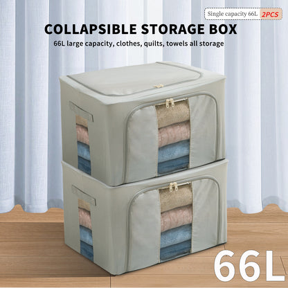 2PCS Foldable Oxford Cloth Storage Boxes  Large Capacity With Clear Window & Sturdy Zippered Lids