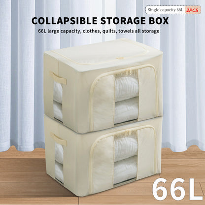 2PCS Foldable Oxford Cloth Storage Boxes  Large Capacity With Clear Window & Sturdy Zippered Lids