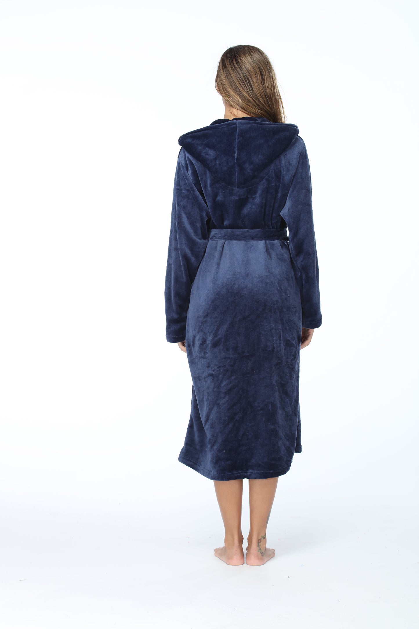 RONGTAI Womens Long Robes Plush Fleece Nightgown Thick Hooded Bathrobe With Pockets Fluffy Sleepwear For Men