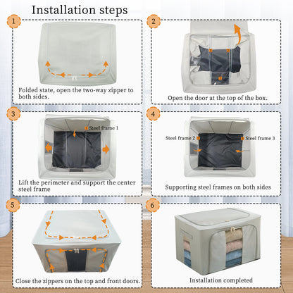 2PCS Foldable Oxford Cloth Storage Boxes  Large Capacity With Clear Window & Sturdy Zippered Lids