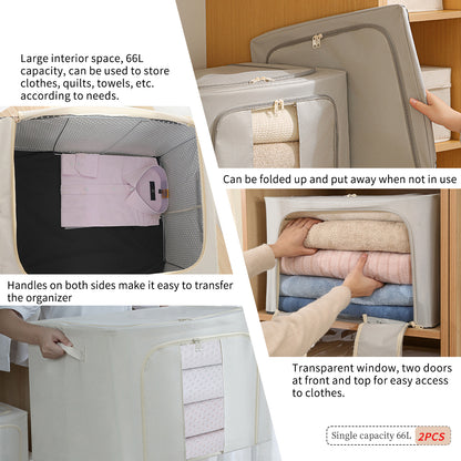 2PCS Foldable Oxford Cloth Storage Boxes  Large Capacity With Clear Window & Sturdy Zippered Lids
