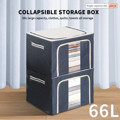 2PCS Foldable Oxford Cloth Storage Boxes  Large Capacity With Clear Window & Sturdy Zippered Lids